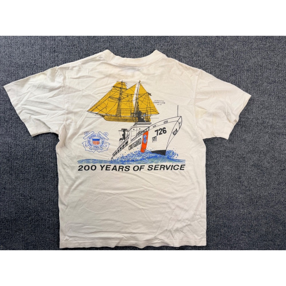 Vintage Anvil US Coast Guard T Shirt Mens Medium White 90s Graphic Made in USA